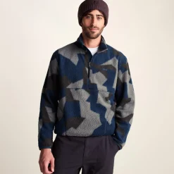 Zermatt Mens Relaxed Fit Sherpa Fleece Zip Neck - Blue Geo Camo Print