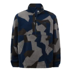 Zermatt Mens Relaxed Fit Sherpa Fleece Zip Neck - Blue Geo Camo Print